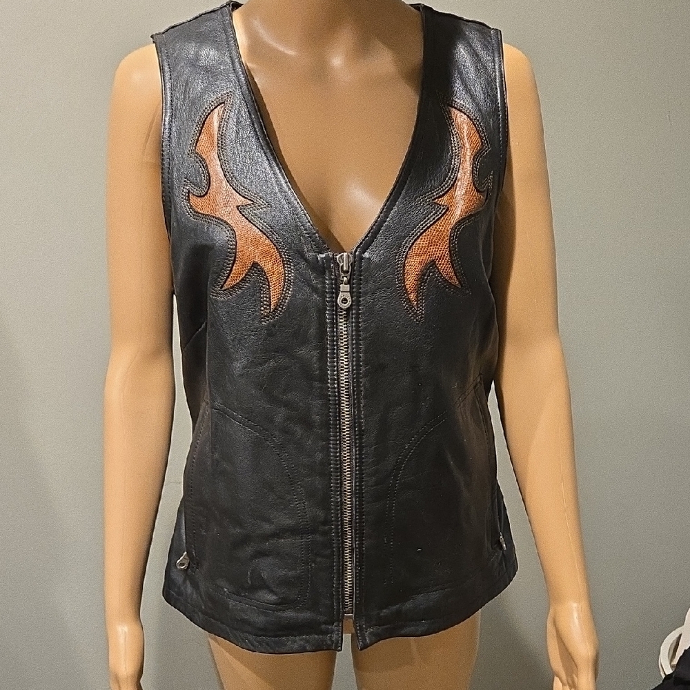 Harley-Davidson Black and Orange Leather Motorcycle Vest
